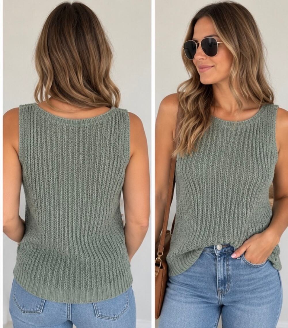 Abercrombie & Fitch Women’s M Sage Green Chunky Knit Sleeveless Sweater Vest